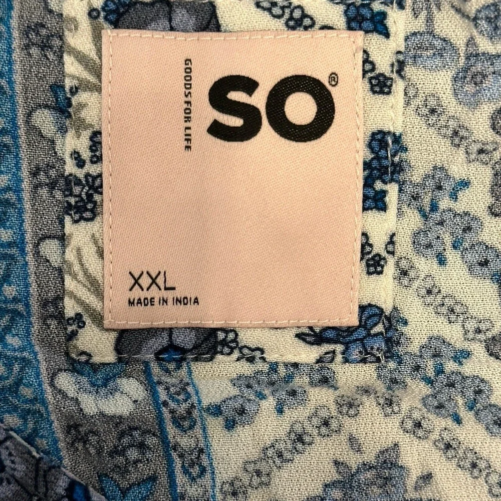 SO Goods For Life Blue Floral Stripe Faux‎ Wrap Dress XXL Short Sleeve V-Neck